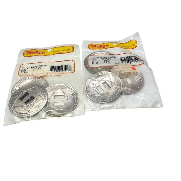 Vintage Sulyn Silver Tone 1.5" Round Conchos Star Set Of 6 New 2351 - Picture 5 of 7